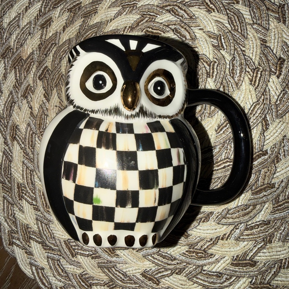MacKenzie-Childs Courtly Check Owl Mug NEW